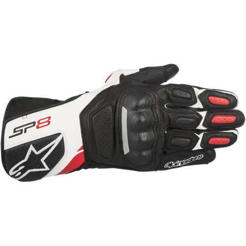 ПЕРЧАТКИ Alpinestars (33012982) чёрный белый длинный красный SP-8 V2 B/W/R S SP-8 V2 PERFORMANCE LEATHER // SMALL