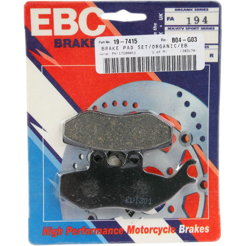 ТОРМОЗНЫЕ КОЛОДКИ Ebc (17200011) ORGANIC FA194 FA SERIES ORGANIC