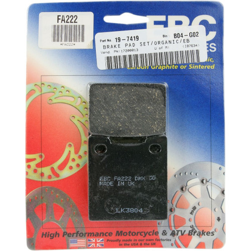 ТОРМОЗНЫЕ КОЛОДКИ Ebc (17200013) ORGANIC FA222 FA SERIES ORGANIC