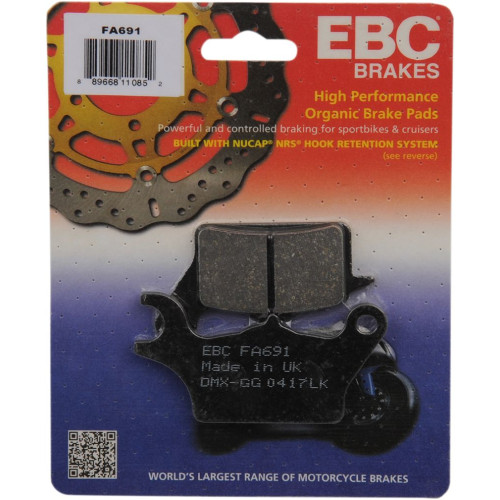 ТОРМОЗНЫЕ КОЛОДКИ Ebc (17200592) оранжевый FA691 FA SERIES ORGANIC