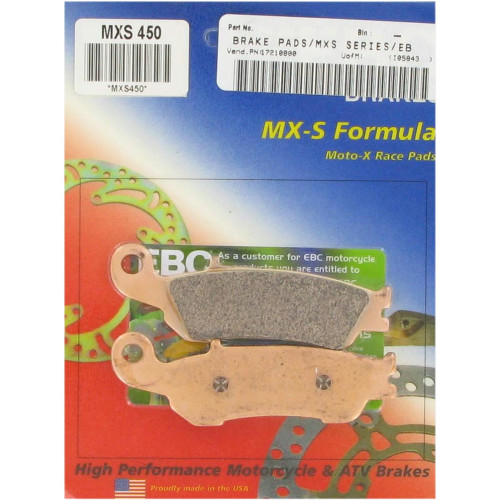 ТОРМОЗНЫЕ КОЛОДКИ Ebc (17210800) MXS450 MXS-SERIES SINTERED METAL