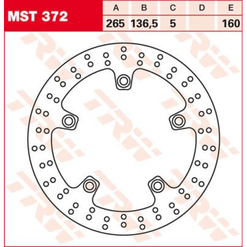 ТОРМОЗНОЙ ДИСК TRW (17101018) зад MST372 ROUND FIXED 265