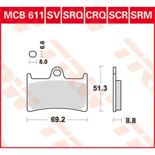 ТОРМОЗНЫЕ КОЛОДКИ TRW (17211062) SV дорожное MCB611SV SINTER PERFORMANCE ТОРМОЗНЫЕ КОЛОДКИ TRW (17211062) SV дорожное MCB611SV SINTER PERFORMANCE