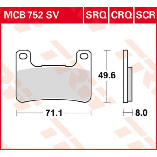 ТОРМОЗНЫЕ КОЛОДКИ TRW (17211152) SV дорожное MCB752SV SINTER PERFORMANCE