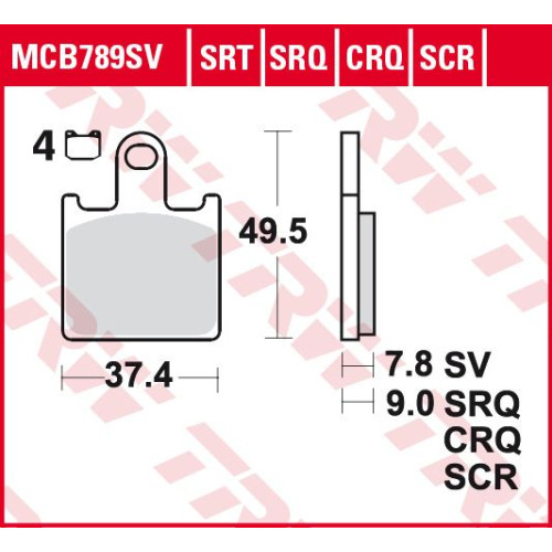 ТОРМОЗНЫЕ КОЛОДКИ TRW (17212586) дорожное S SINTER TRACK SRT SINTERED / TRACK PADS