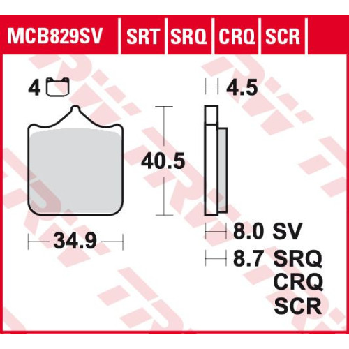 ТОРМОЗНЫЕ КОЛОДКИ TRW (17212588) дорожное S SINTER TRACK SRT SINTERED / TRACK PADS