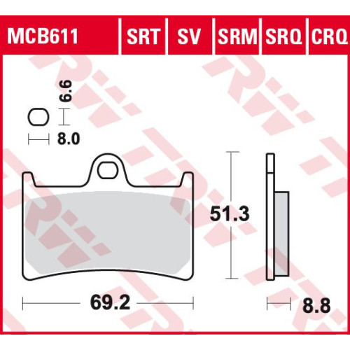 ТОРМОЗНЫЕ КОЛОДКИ TRW (17212594) дорожное S SINTER TRACK SRT SINTERED / TRACK PADS
