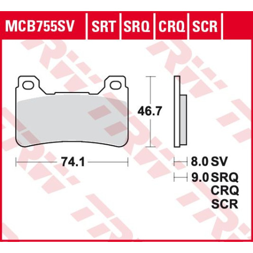 ТОРМОЗНЫЕ КОЛОДКИ TRW (17212600) дорожное S SINTER TRACK SRT SINTERED / TRACK PADS