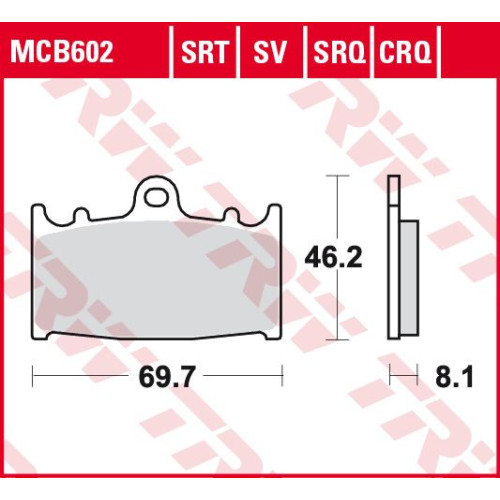 ТОРМОЗНЫЕ КОЛОДКИ TRW (17212606) дорожное S SINTER TRACK SRT SINTERED / TRACK PADS